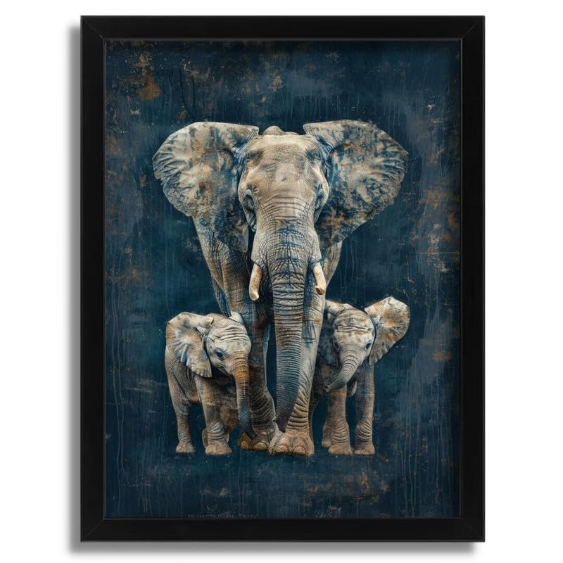 African Elephant Family Wall Art Print Animal Artwork Elephants Framed Picture A4 Poster on Canvas - Wall Art Home Decor Movie Poster Canvas Film Cinema Retro Vintage Cult Classic Nostargic Saga Mode