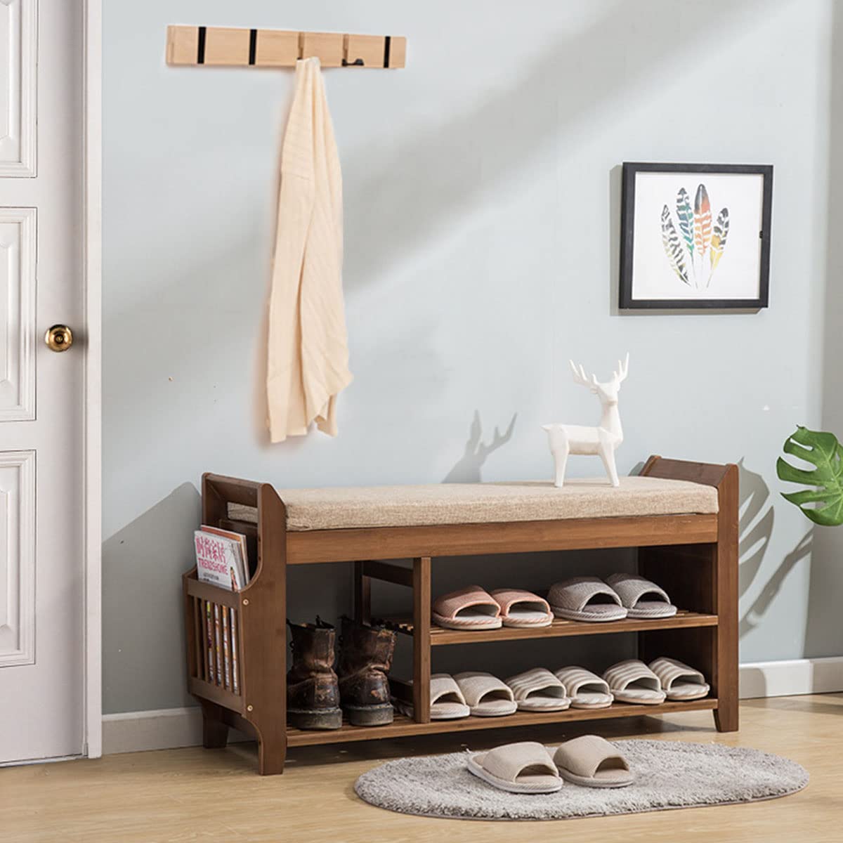 Banco de almacenamiento de 3 niveles banco de zapatos resistente taburete de cama maletero de almacenamiento interior con asiento para entrada pasillo salón pasillo pasillo pasillo