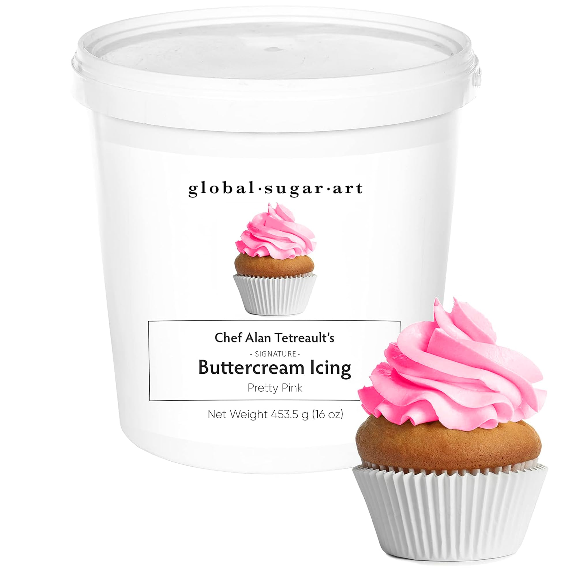 Pink Buttercream Frosting for Cake Decorating – Firm Icing for Cakes & Cupcakes, 16 Ounce Tub by Global Sugar Art/Chef Alan Tetreault (Pretty Pink, 16 Ounce)