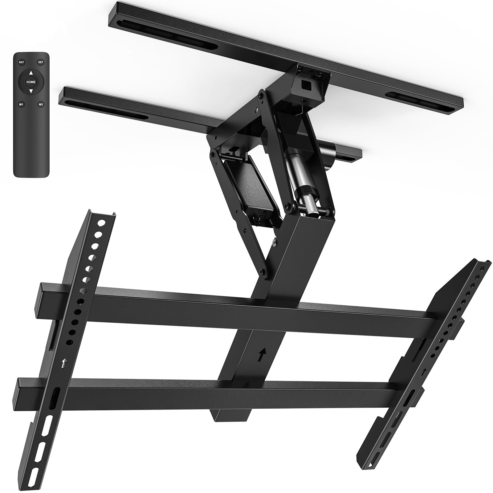 Soporte de techo eléctrico con mando a distancia para televisores planos y curvos de 32 a 70 pulgadas, para techos planos e inclinados, VESA máx. 600 x 400 mm, color negro