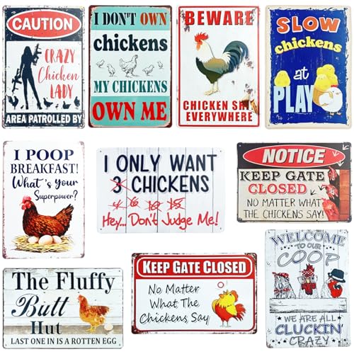 10 Pack Chicken Coop Signs,8 x 12 Inch Funny Metal
