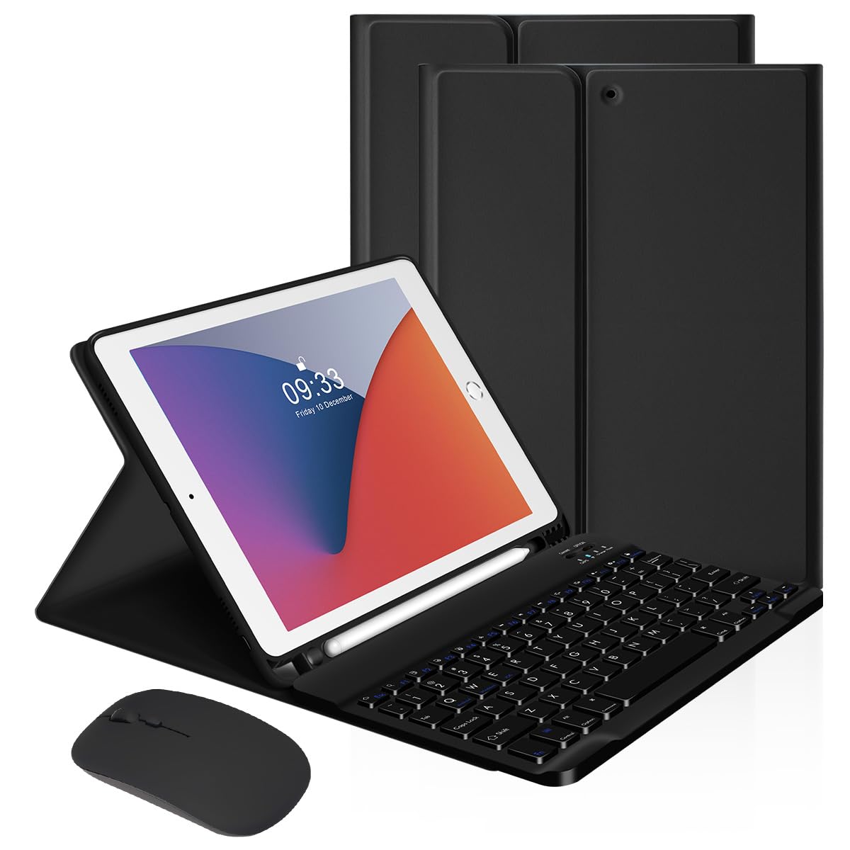 LAMA iPad キーボードケース マウス付き 10.2インチ 第9世代 第8世代 第7世代 /iPad Air 10.5インチ(第3世代)/iPad Pro 10.5インチ用 着脱式 ペンシルホルダー付き ブラック