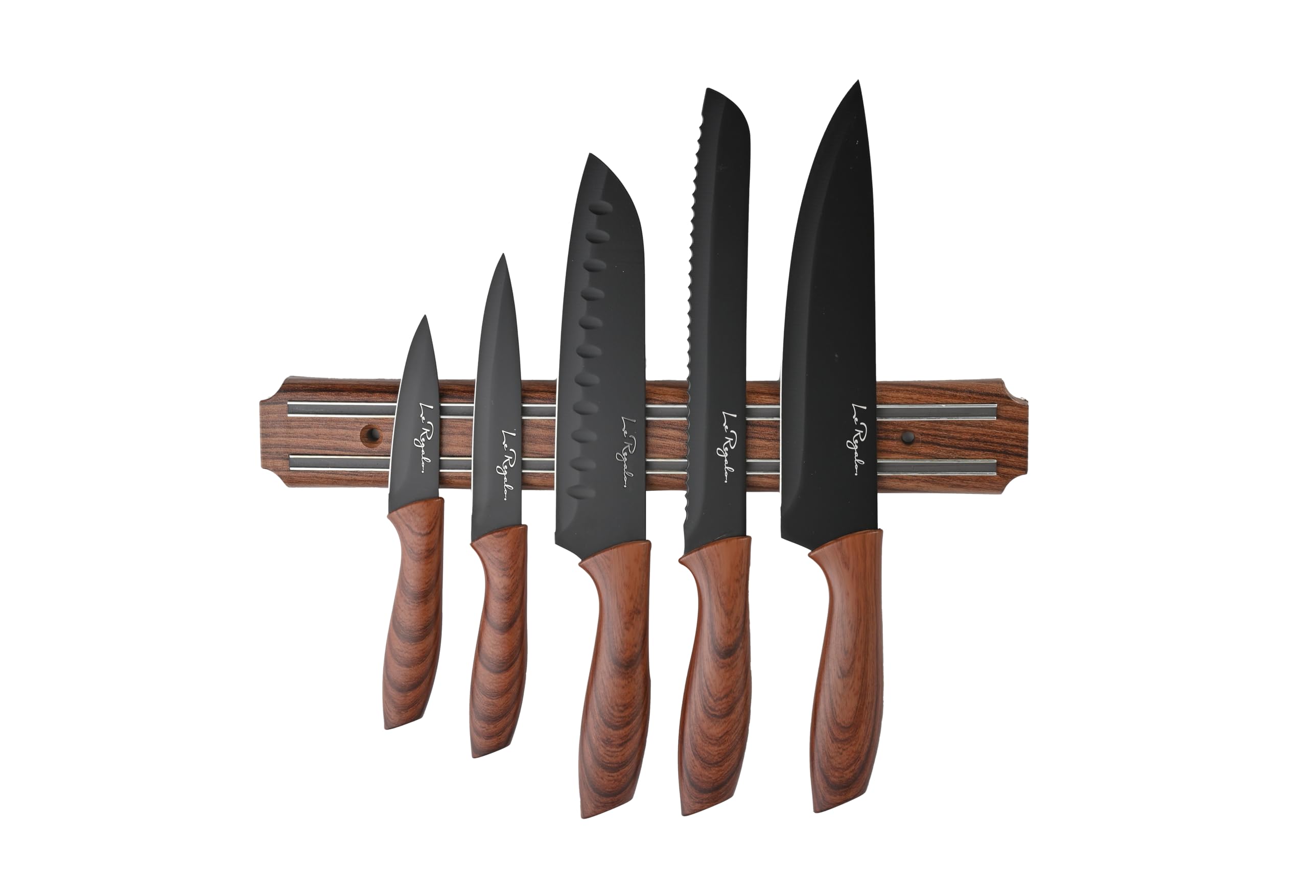 5 Piece Kitchen Knife Set with Magnetic Holder - Includes Chef, Bread, Santoku, Utility and Paring Knives