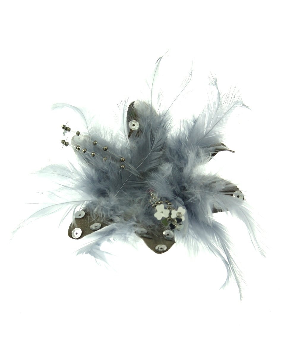 Zac's Alter Ego Girls Grey Fur, Feathers & Sequins Fascinator/Flower On Clip & Brooch Pin