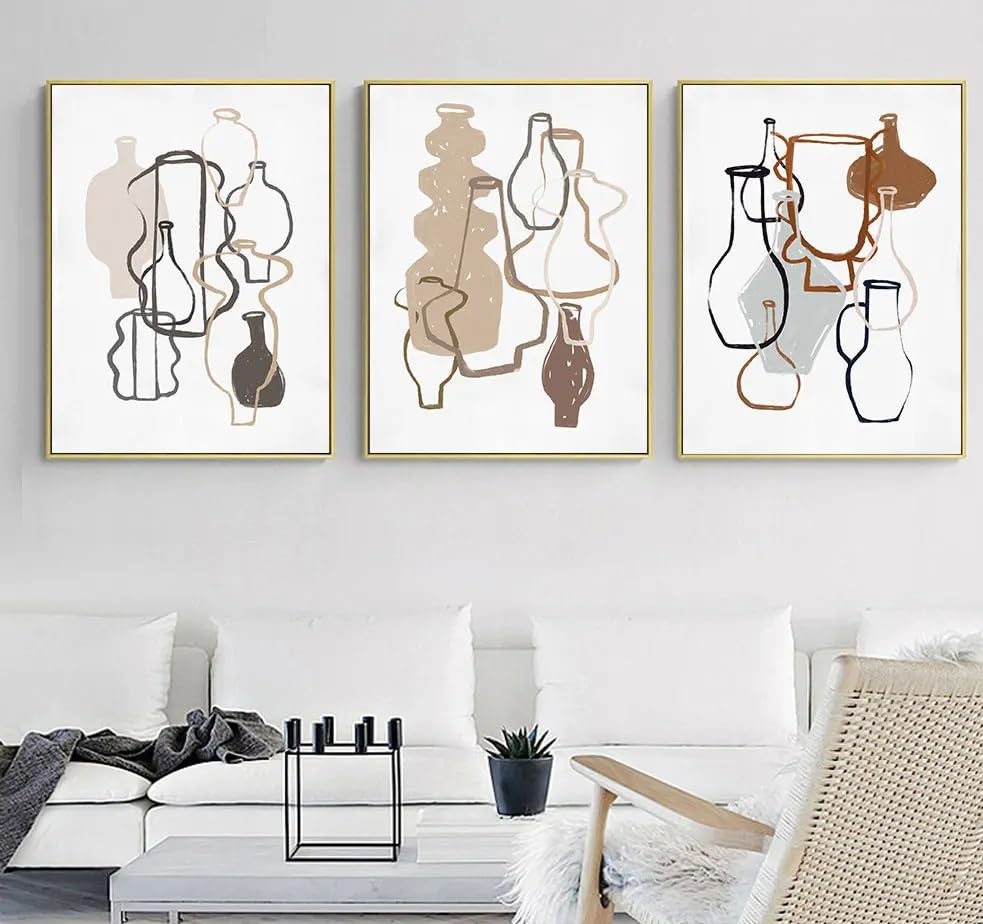 Conjunto de 3 Lienzos de Arte Abstracto Nórdico Vintage Con Diseño de Botellas Pósteres e Impresiones Para Pared Para Sala de Estar Oficina Dormitorio Decoración del Hogar 50*70Cm (Sin Marco)