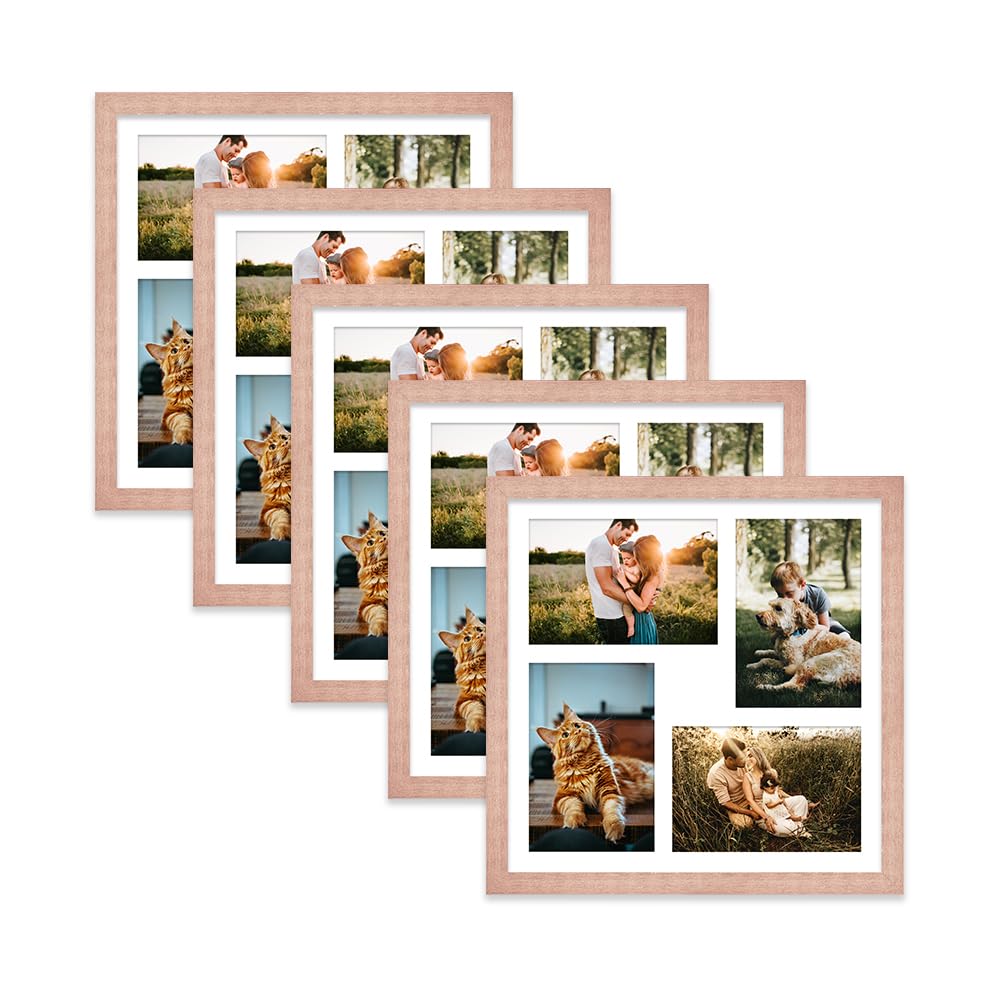 Bronze Multi Photo Frame - Holds 4 x 6x4 Pictures, Family Collage Picture Frame for Wall Display, 12x12 Frame size, Set of 5