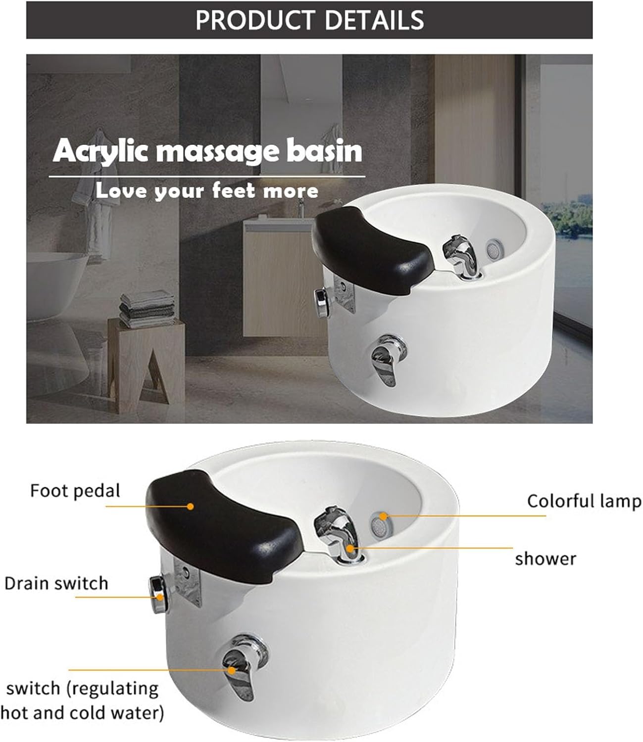 Acrylic Footbath Foot Bath Spa with Heat and Massage Pedicure Bowl with Heat and Massage Colorful Lamp Footbath Home Foot Bath (Size : with Water Pump)