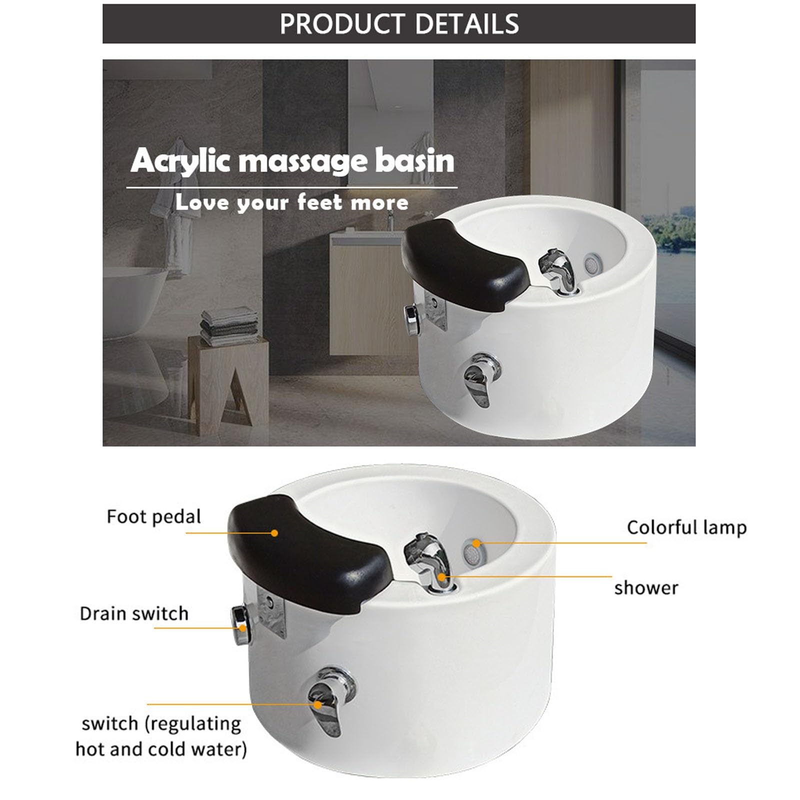 Acryl-Fußbad, Fußbad, Spa mit Massage-Pediküre-Schüssel mit Wärme Und Massage-Fußbad, Heim-Fußbad mit Pediküre-Fußstütze(with Water Pump)