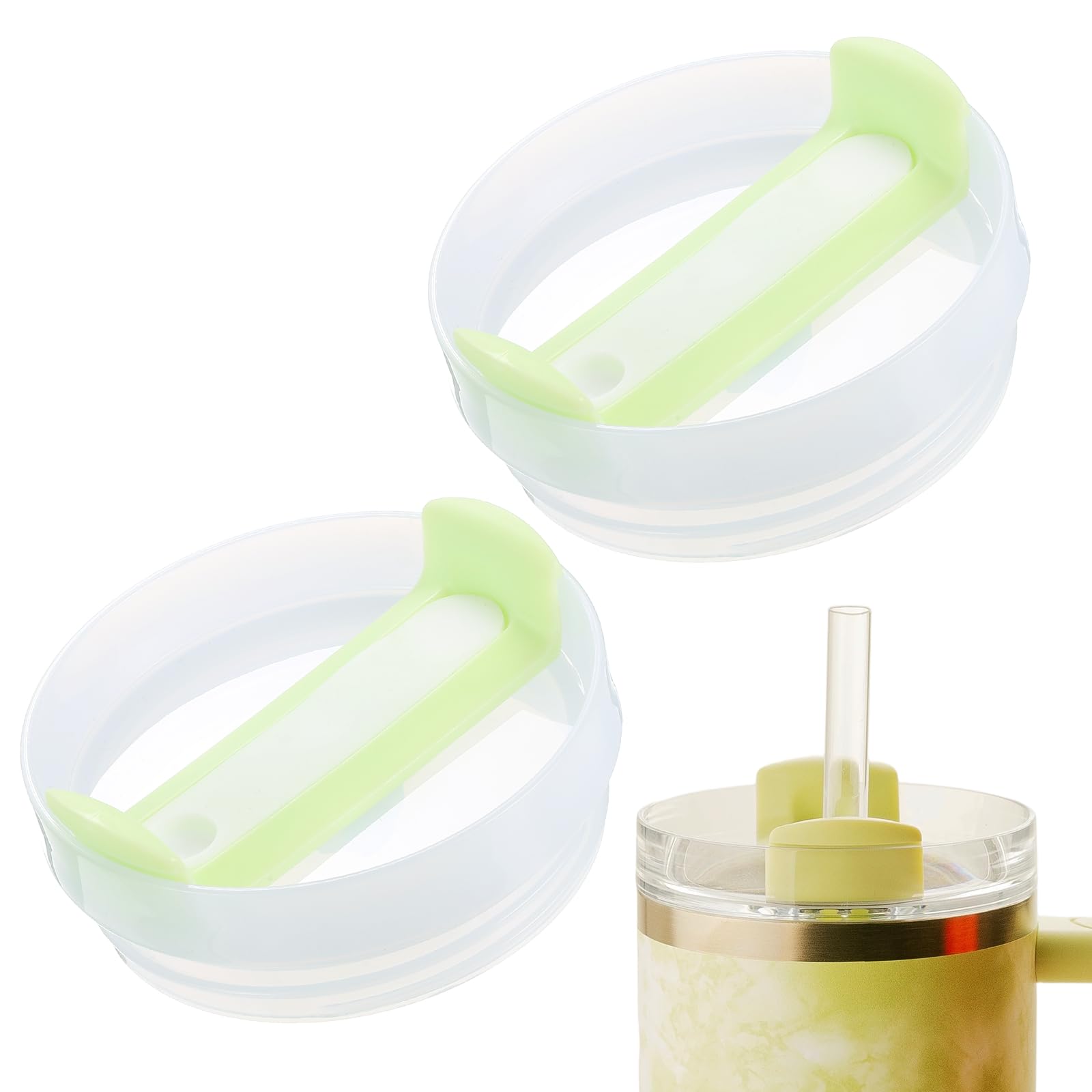 sourcing map 2Pcs Tumblers Lids Replacement, 40 oz Travel Tumbler Lid for Stanley Cup Coffee Mugs, Spill Proof Splash Resistant (Green/White, Milk White Main Body)