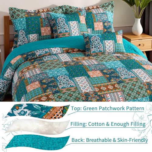 VAPUTAR Cotton Quilt Queen Size Bedding Set - 3 Pieces Farmhouse Queen Size Quilts for Bed, Lightweight Vintage Coverlets Bedspreads for Bedroom