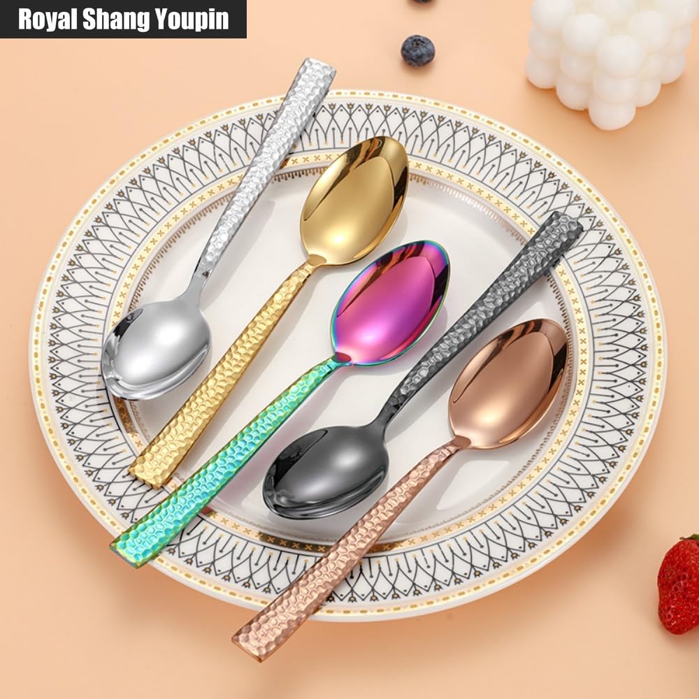 Manico Quadrato Martello Modello Cucina Posate in Acciaio Inossidabile Stoviglie Posate Set Di Posate Coltello Da Bistecca Forchetta Cucchiaio Cucchiaino (Argento,20 pezzi)