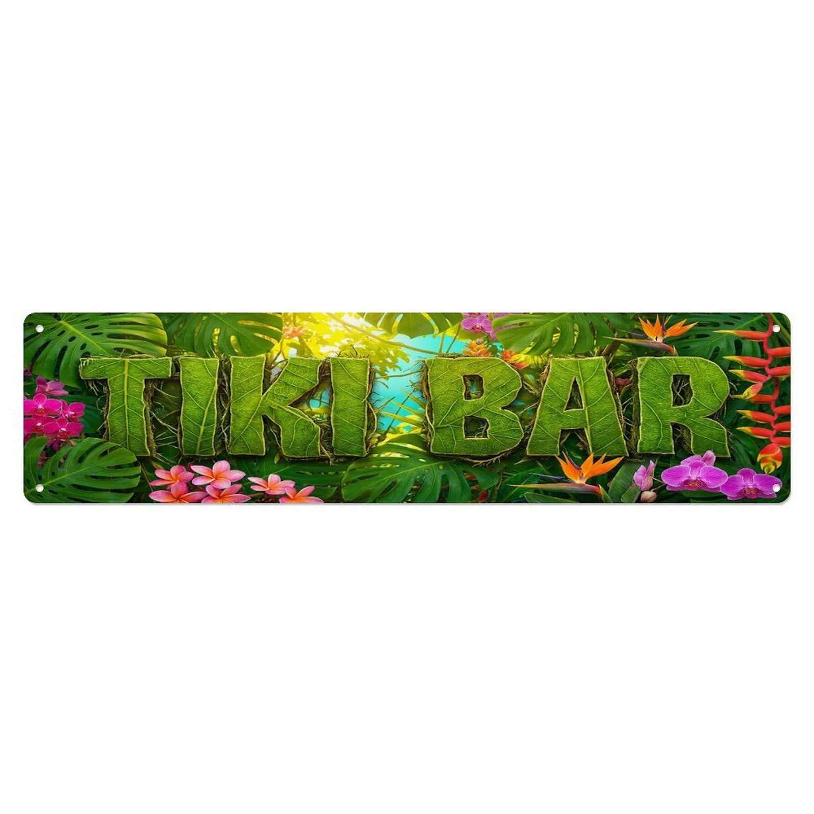 Tiki Bar Outdoor Garden Decor Tropical Beach Bar Monstera Metal Tin Sign