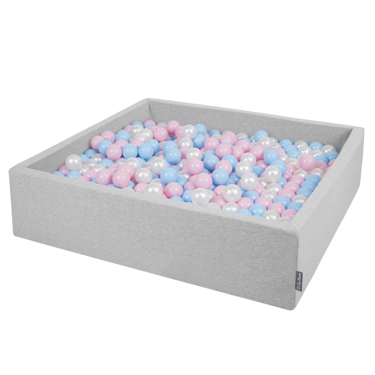 KiddyMoon Soft Ball Pit Square 120X30cm/300 Balls ∅ 7Cm / 2.75In For Kids, Foam Ball Pool Baby Playballs Children, Made In EU, Light Grey:Babyblue-Powder Pink-Pearl