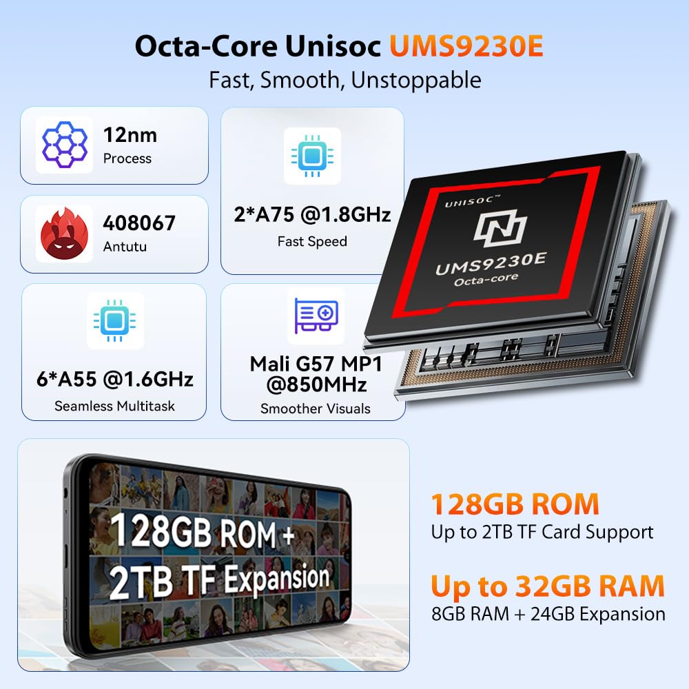 Blackview Wave 10 Android 16 Smartphone Libre, 32GB+128GB/2TB Teléfono Móvil AI, 6.88" HD+ 120Hz, 32MP+13 AI Cámara, 5000mAh, Octa-Core, 4G LTE/Dual SIM/WiFi 5/ GPS/OTG/FM/Funda móvil, Naranja