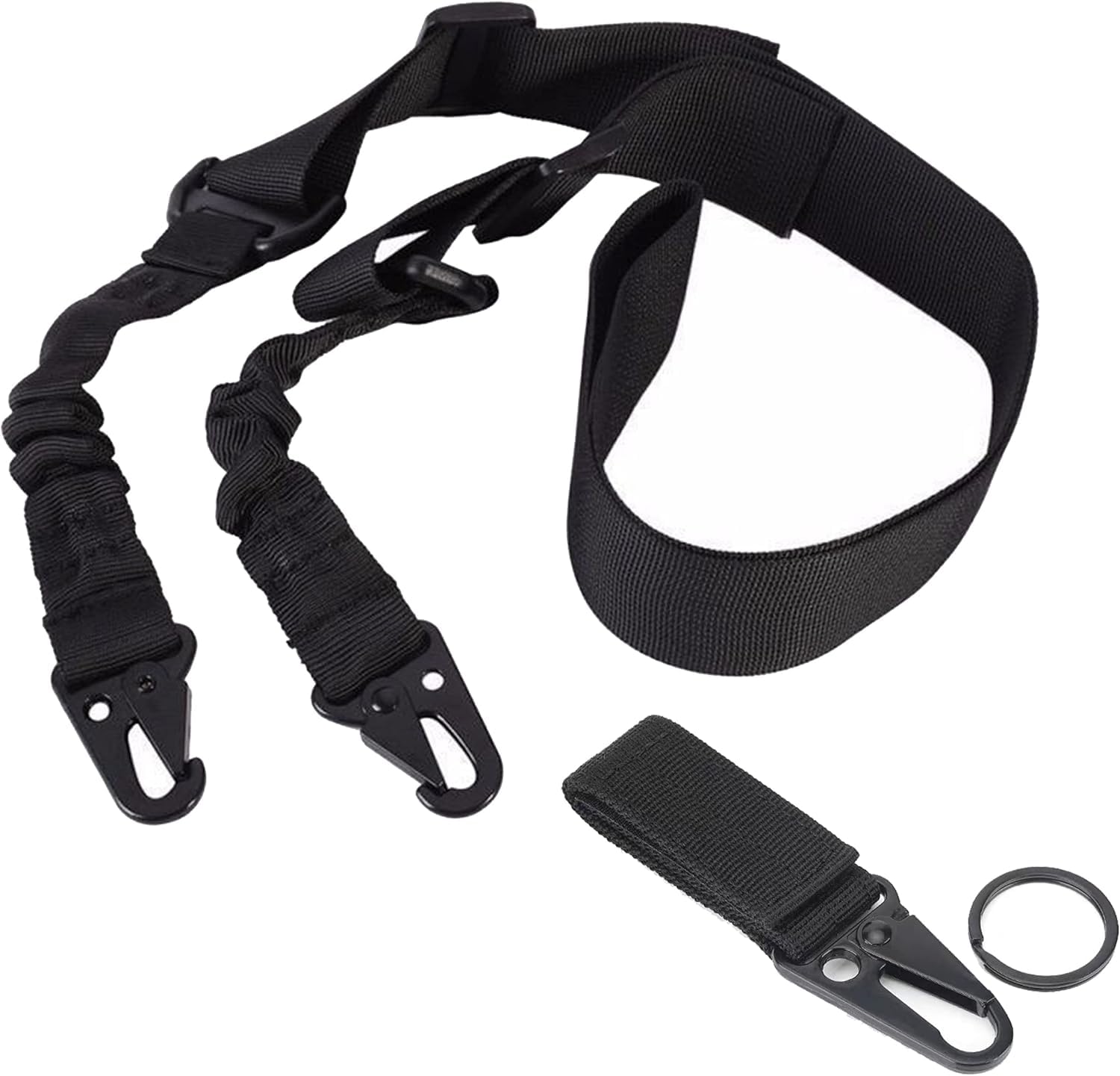 Correa Ajustable Negra Airsoft para Rifle + Enganche Táctico Point Sling 2 Puntos Multiusos Armas Cuerda Paintball Cinta de Sujeción Paracord Sistema Elastico Caza y Deportes Aire Libre