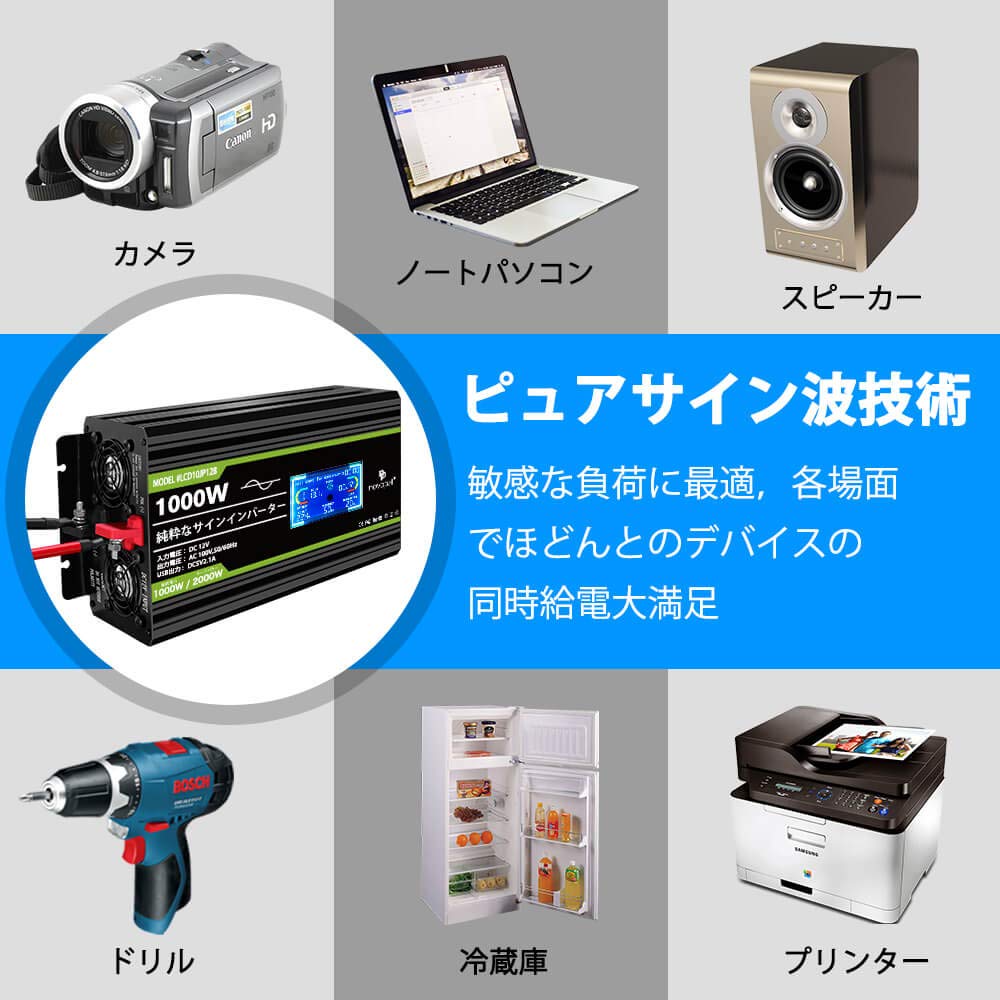 Amazon.co.jp: NOVOPAL インバーター 正弦波 12V 1000W 最大 2000W DC