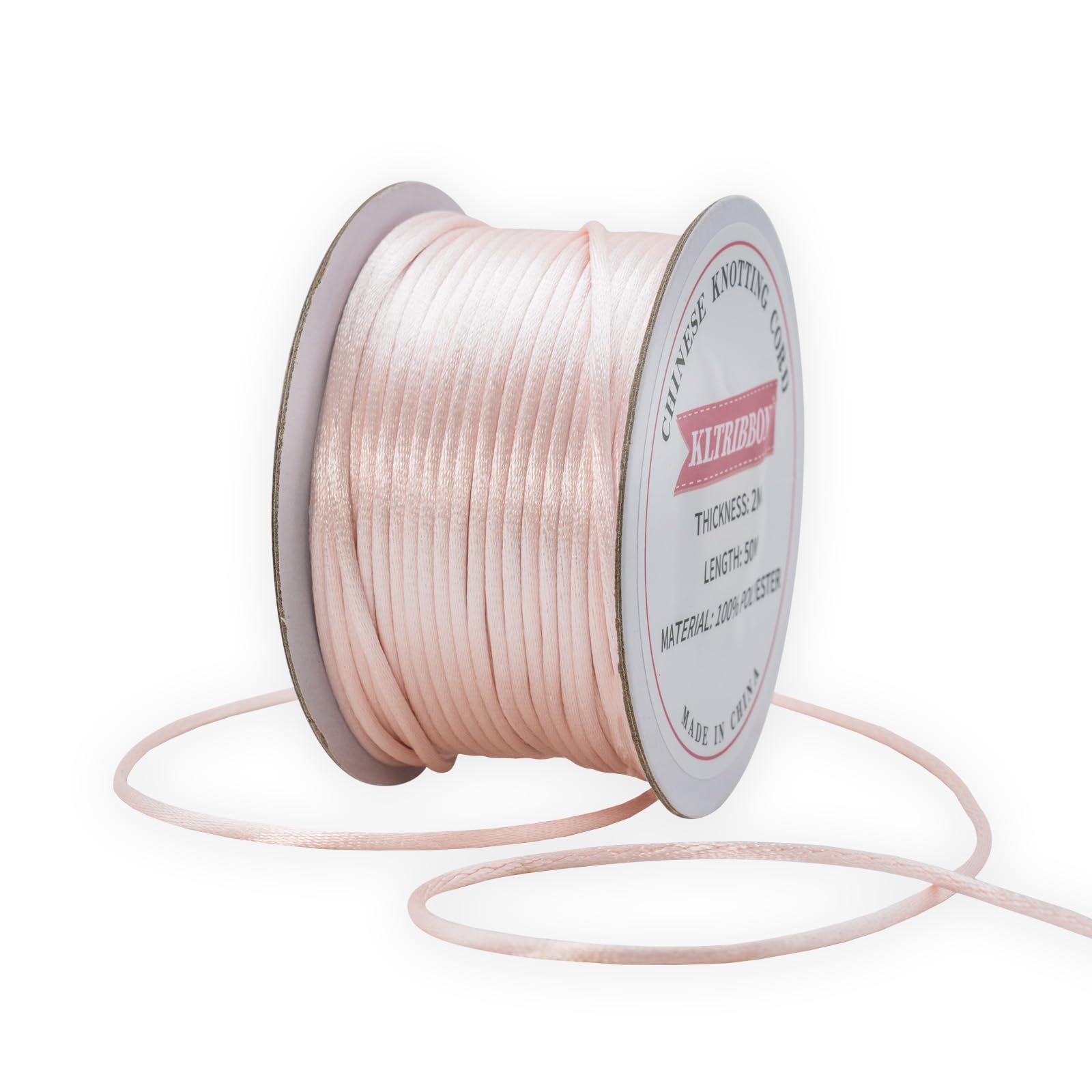 KLTRIBBON 2mm Lt Pink Satin Rattail Cord String for Jewelry Making Bracelet Necklaces Beading Thread Macrame Kumihimo Chinese Knot Craft 50 Meters