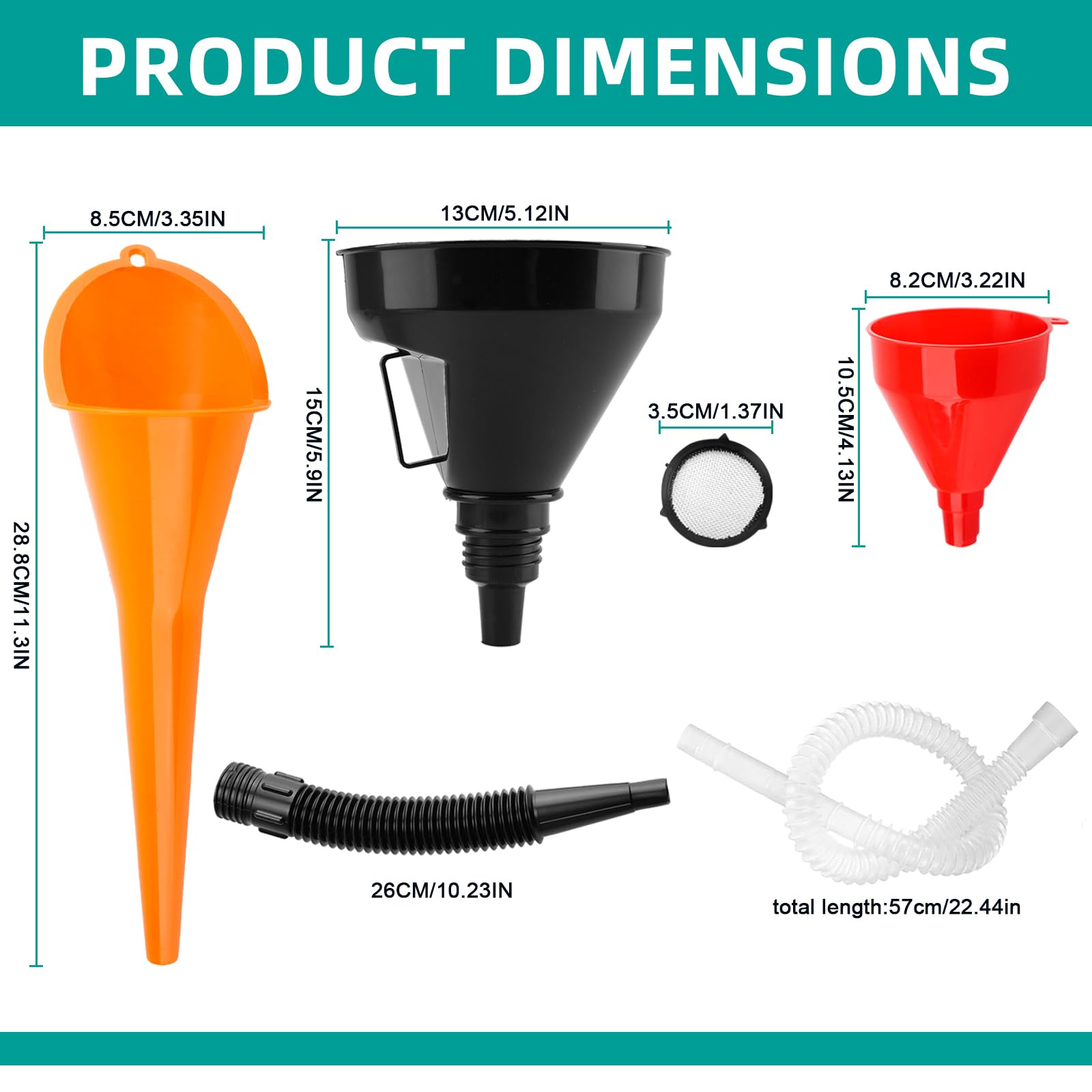 3Pcs Flexible Plastic Funnel Set,Wide Mouth Fuel Funnels,Flexible Right Angle Funnels with Detachable Spout and Filter,Long Mouth Funnel for Car, Motorcycle & Kitchen Gasoline Petrol Engine - 2