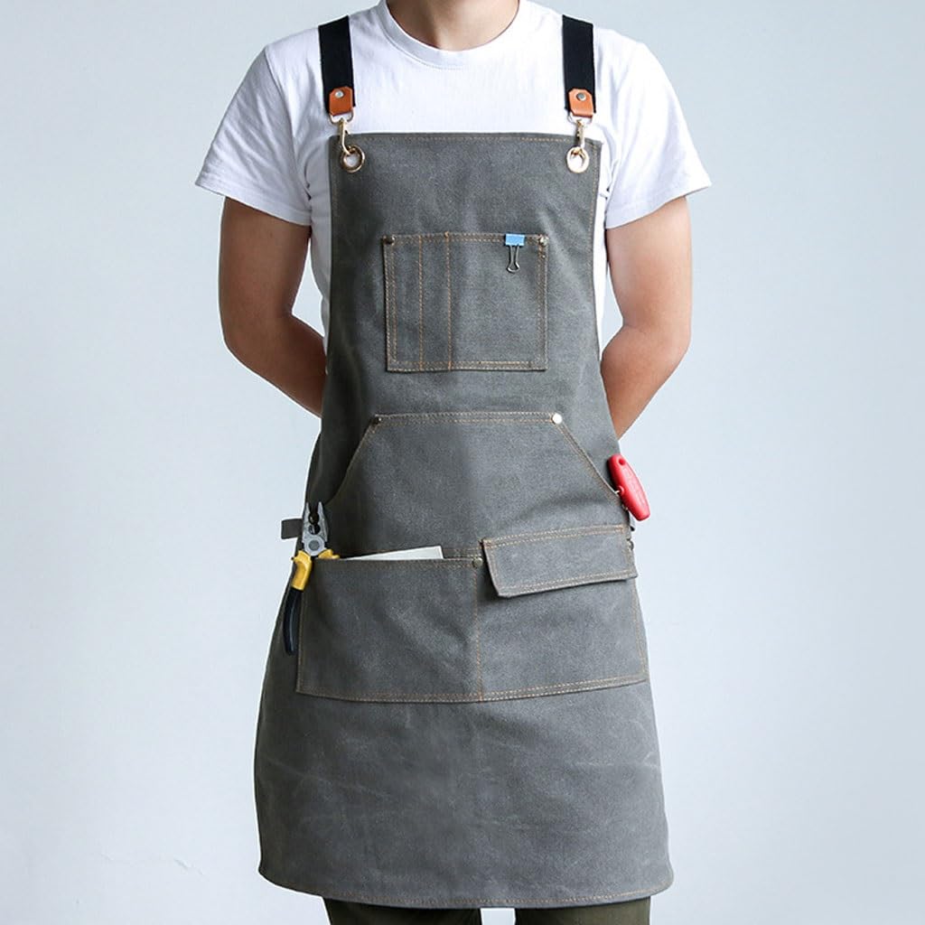 NEBE Delantal de camarero Delantal de lona a la moda for hombres y mujeres, jardinería, carpintería, cerámica hecha a mano, peluquería, manicura, pintura, ropa de trabajo Delantales Delantal