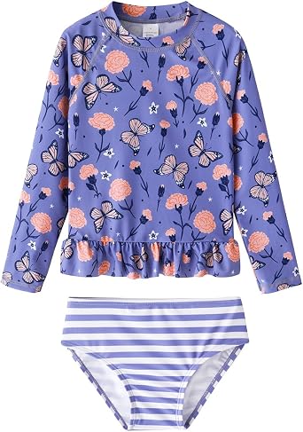 Toddler and Little Girls Rash Guard Swimsuit Set UPF 50+ Swimwear
