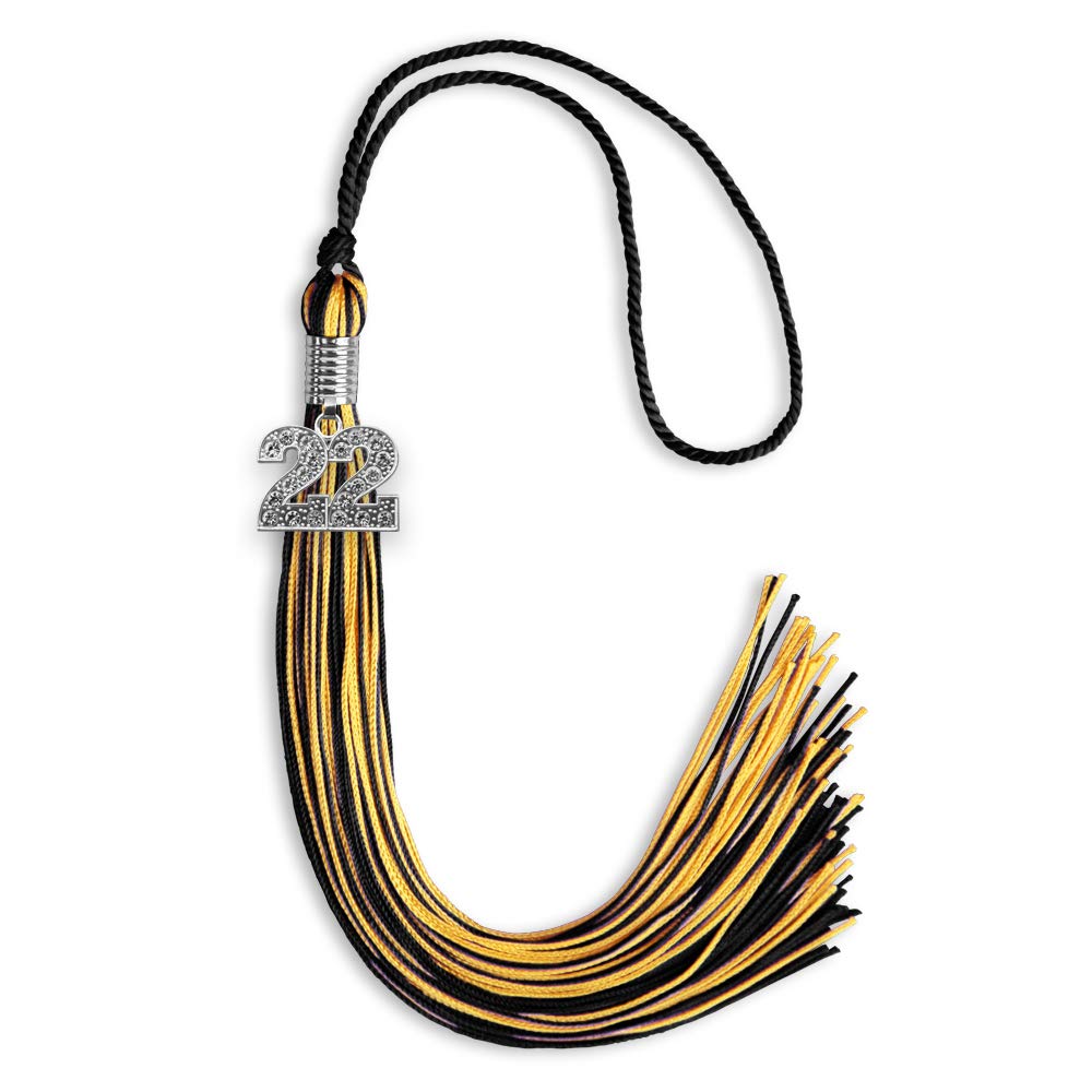 Endea Graduation Mixed Double Color Tassel with Silver Bling Charm (Black/Gold, 2022)