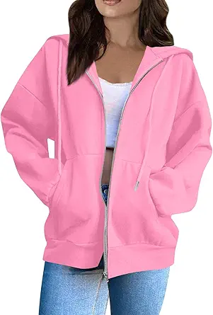OIOLOYJM Zipper Hoodies for Women Long Sleeve Oversized Sweatshirts Y2k Drawstring Soft Jacket 2025 Fall Fashion with Pockets