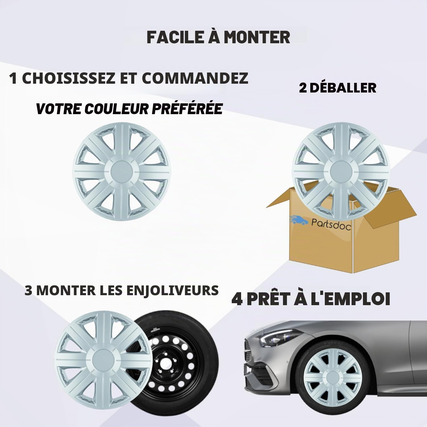 Cosmos – Enjoliveurs de Roues 14 Pouces, Universels, Set de 4, Couleur Argent, pour Voiture et Jantes en Acier, Fabriqué en UE