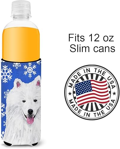 Miniatura 4 de Caroline's Treasures SC9379MUK American Eskimo Winter Snowflakes Holiday Ultra Hugger para latas delgadas puede enfriar manga Hugger lavable a
