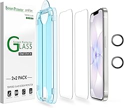 amFilm 2+2 Pack de Cristal Templado para iPhone 17e de 6,1", OneTouch 2 Piezas Protector de Pantalla con 2 Piezas Protectores de Lente de Cámara, Funda Compatible