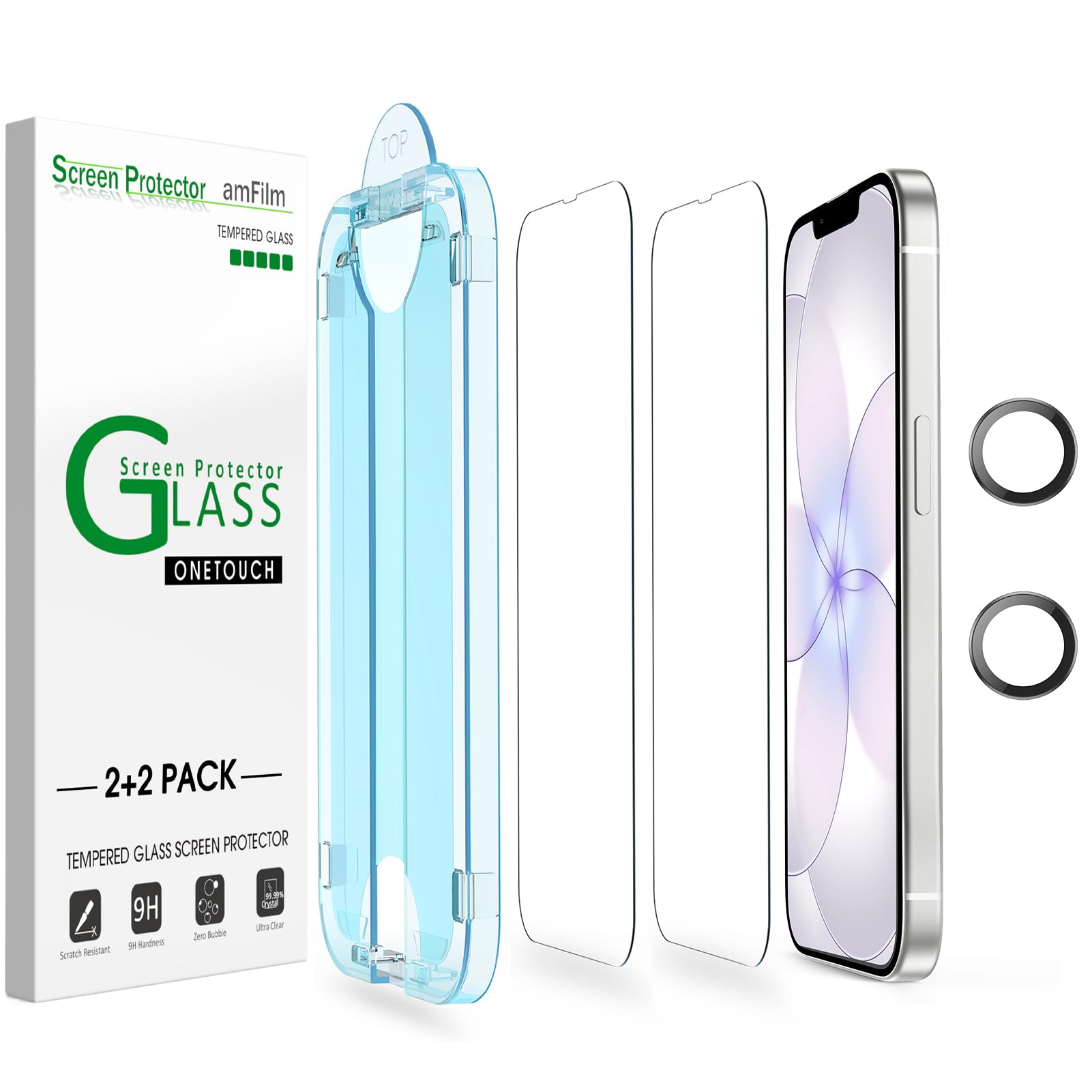 amFilm OneTouch Glass Screen Protector Compatible with iPhone 17e 6.1 inches(2026), with Camera Lens Protector, 30 seconds Installation, Bubble Free, Case Friendly, Anti-Scratch [2+2 Pack]