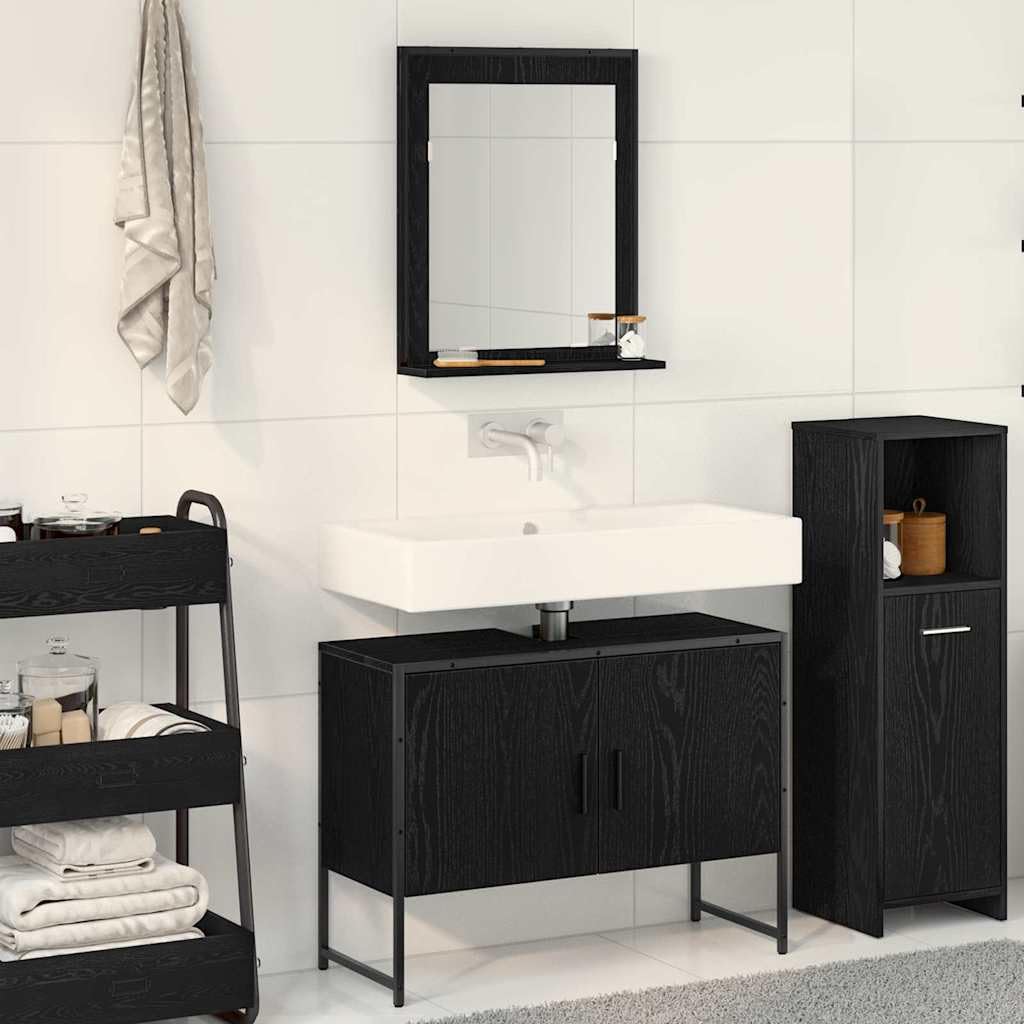 Juego Muebles de baño 2 piezas Negro Madera procesada