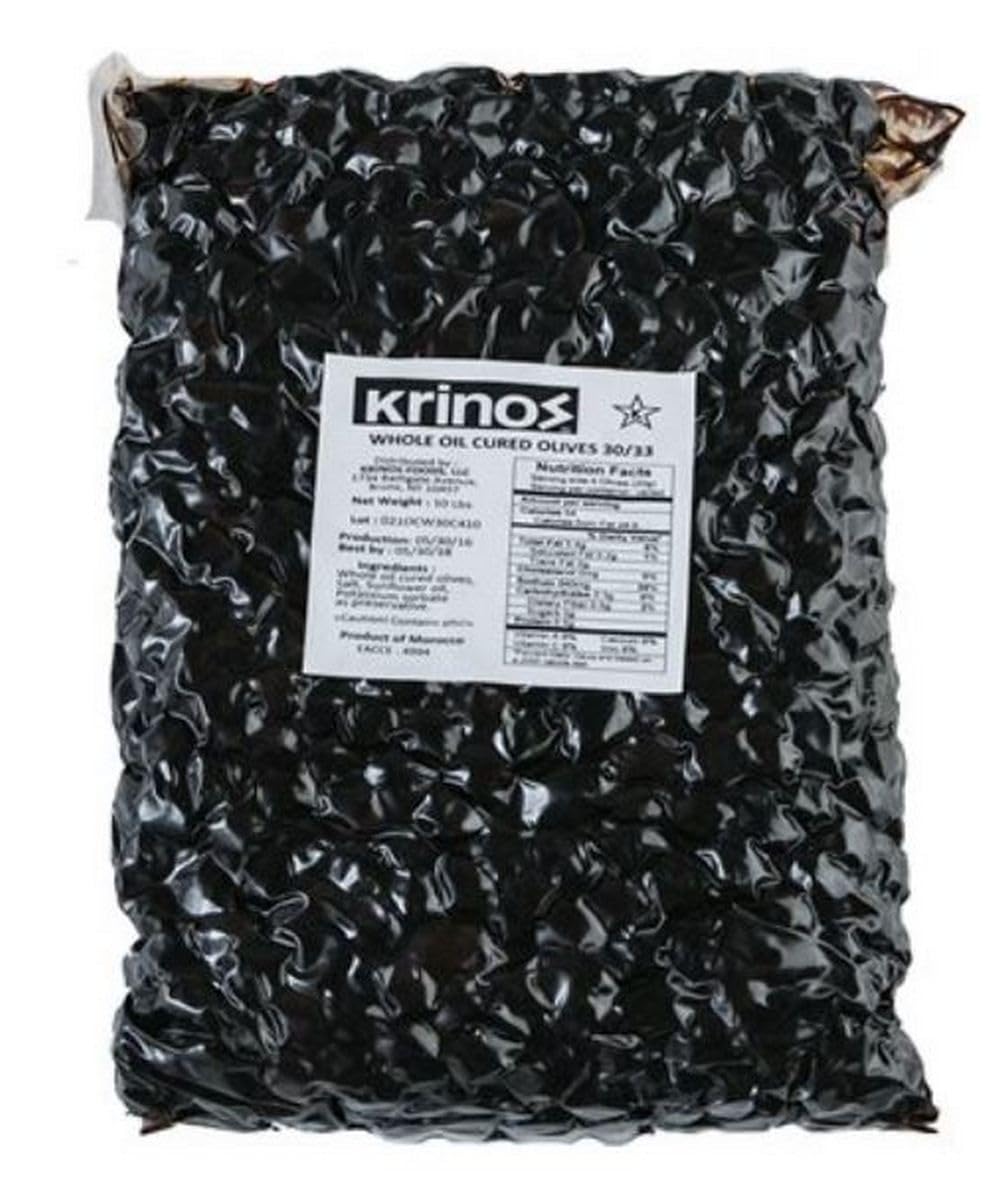 Krinos Foods Moroccan Dry Olive Oil Cured Black Olives (Beldi) • Large Bulk 10 LBS • Whole Dried Olives W/ Pits •Best For Charcuterie Board, Mezze Platter, Cheese Board, Serving Dish, Olive Boat