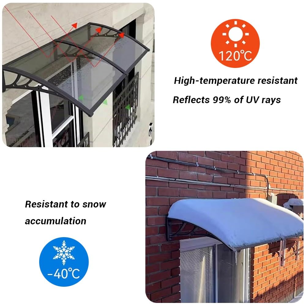 Auvent De Porte D'entrée Toit Marquise en Polycarbonate Transparent | Auvent Pour Terrasse 100x300cm Marquise De Porte Extérieure, Toit Abri Protection Contre La Pluie(White,100x180cm/39"x71")