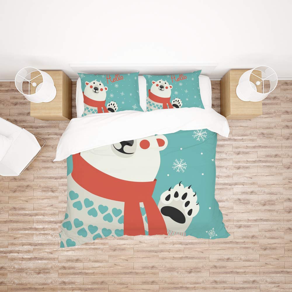 Parure de lit double motif 2 en polyester Hello 3 pièces pour toutes saisons