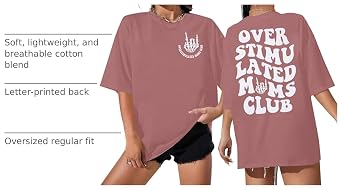 Overstimulated Moms Club Shirt Oversized Mama Shirts Funny Mom Life Graphic Tees Casual Short Sleeve Trendy Tops