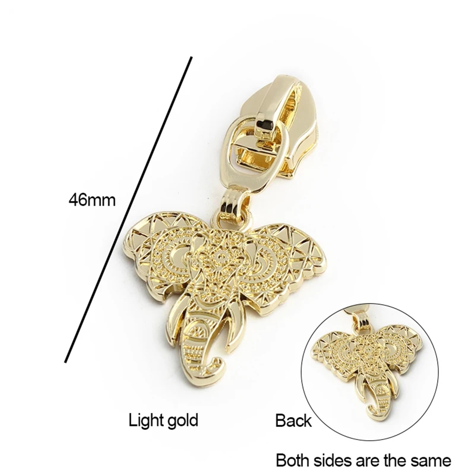 20/50/200 Uds 5# tirador de cabeza deslizante cremallera Metal nailon for bolsos cuero equipaje accesorios costura DIY decorativos(Elephant light gold,200 pieces)