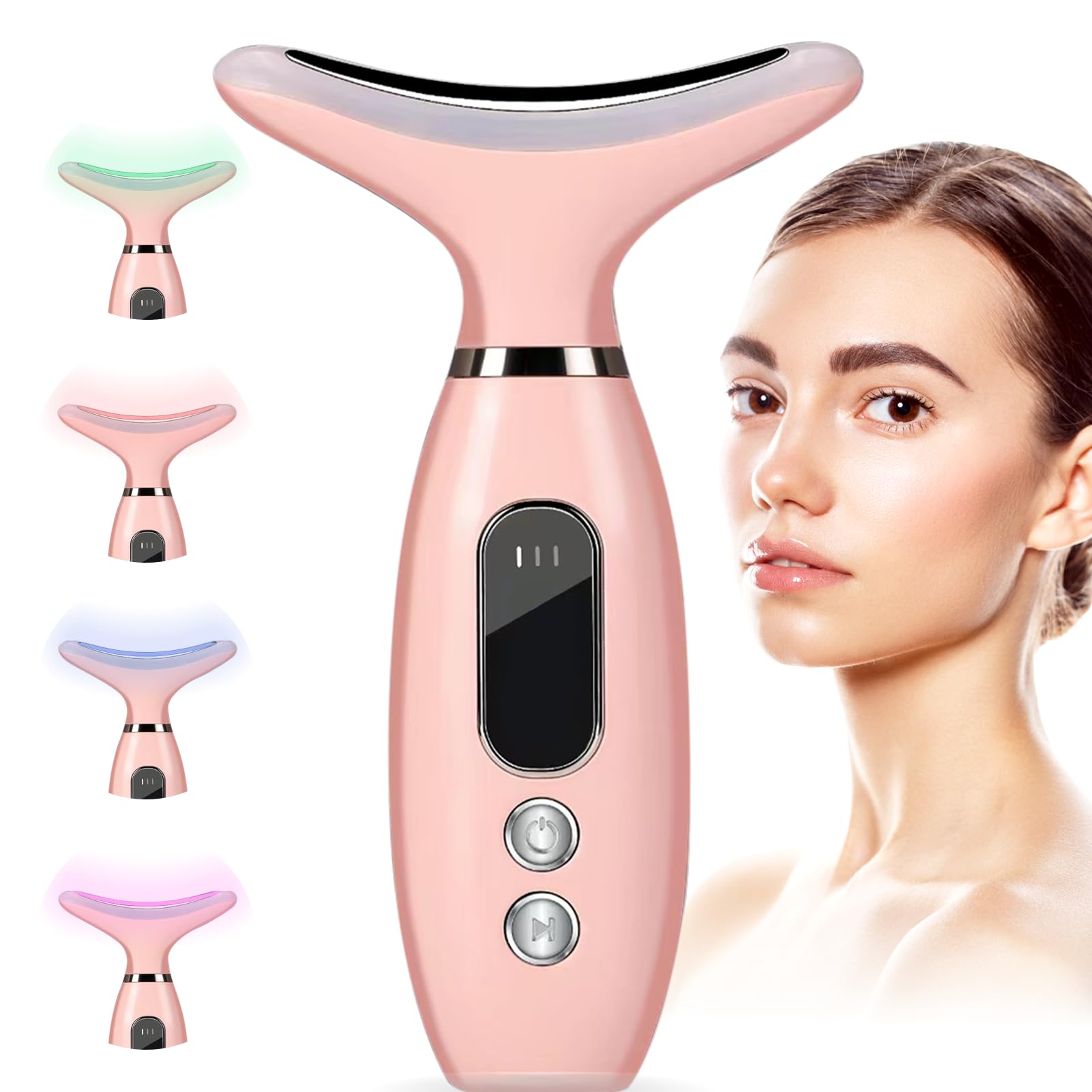 Massaggiatore Viso Lifting, 45°C Terapia Della Luce che Rassoda il Dispositivo di Bellezza del Massaggiatore Facciale del Collo con 4 Modalità LED Massaggio per il Sollevamento del Viso