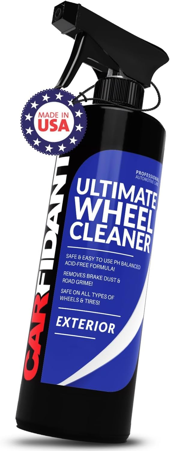 Carfidant Wheel Cleaner and Tire Cleaner – Safely Formula Quickly Removes Brake Dust, Grime & Dirt - Rim Cleaner Spray Safe for Alloy, Aluminium, Chrome and Tires- pH Neutral Solution – 17 fl Oz