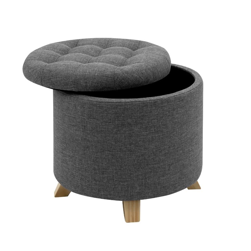 Pouf Contenitore Multifunzione, Sgabello, Fodera Rimovibile, Imbottito, poggiapiedi, Rotondo, in Lino, Sedia, Organizer per la casa charitable