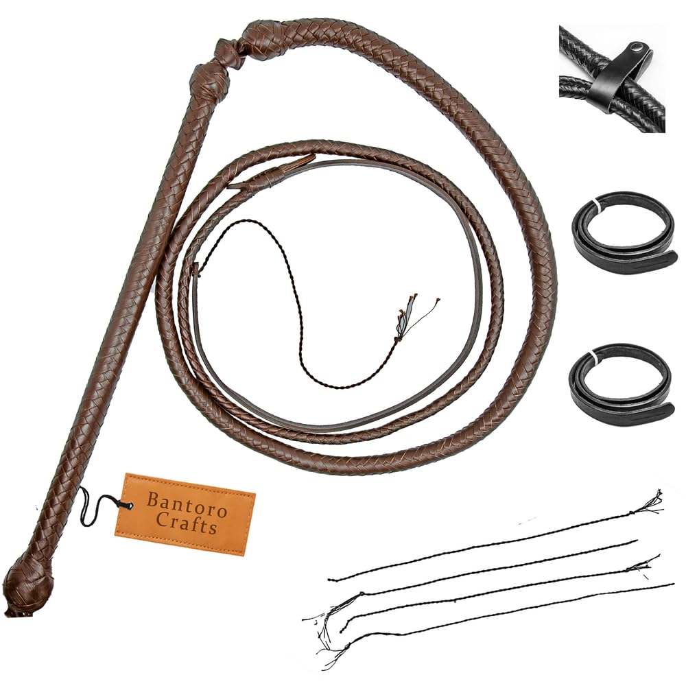 Marrone Frusta 12 trecce Fili Pelle Intrecciata Frusta in Vera Pelle Pancia in Pelle e Supporto in Pelle all'Interno Frusta Che schiocca Forte