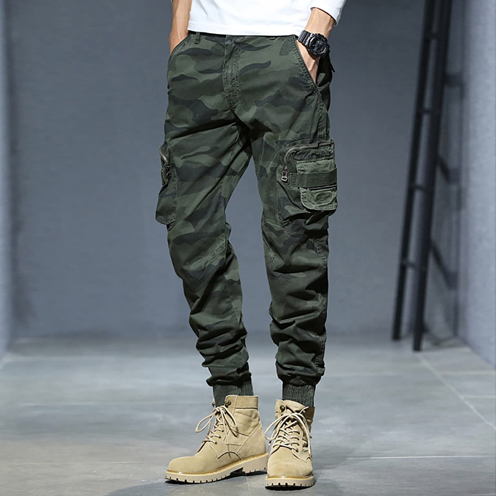 SRZYMJ Cargohosen Für Herren Jogginghose für Freizeithosen Outdoor Kleidung Trainingshose mit reißverschluss sporthosegröße Fitness Sweathose Softshellhose Thermohose Winter Trekkinghose Grün