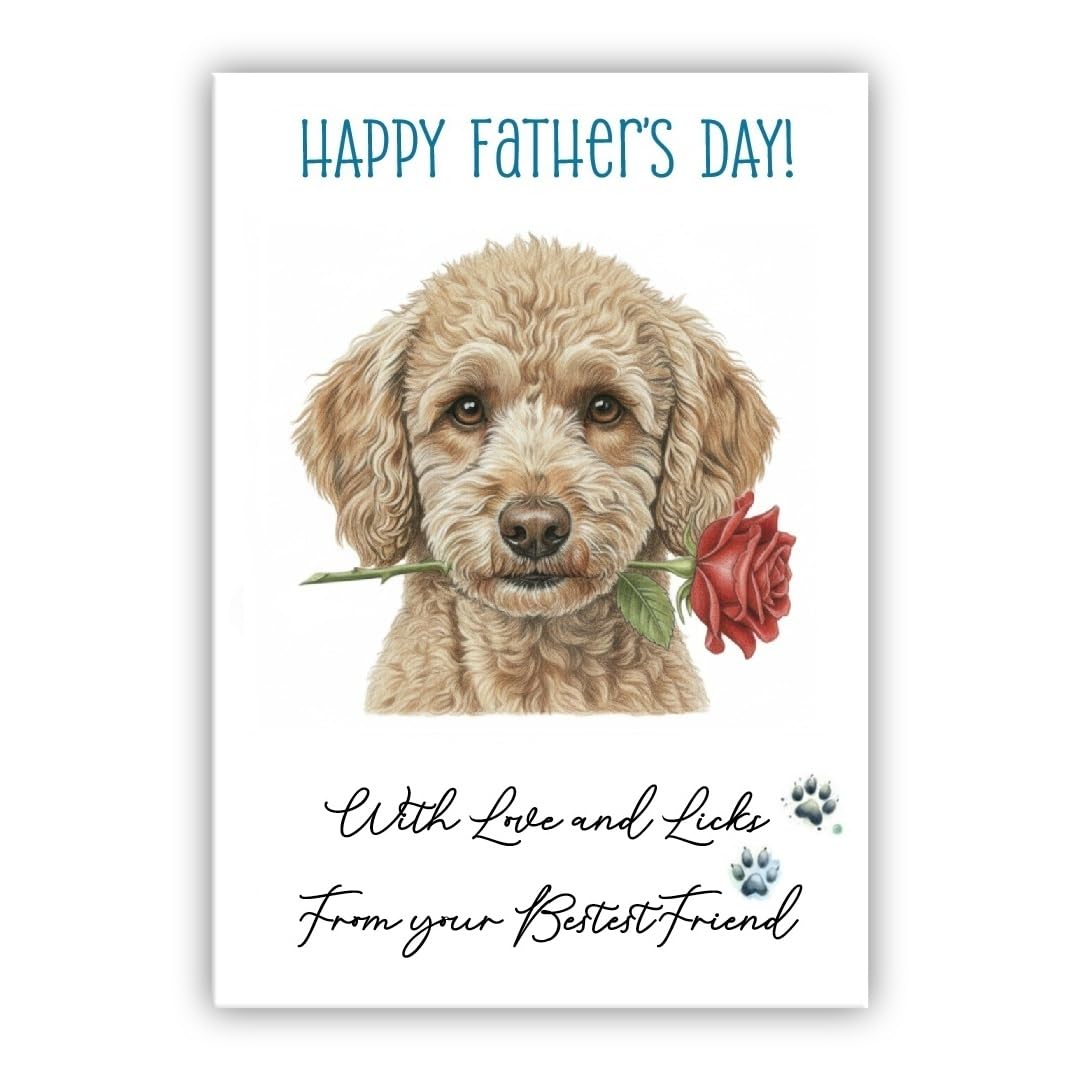 Father’s Day Card From the Dog – Cute Fathers Day Pet Card – “With Love and Licks” – Multiple Breeds Available (• Poodle beige)