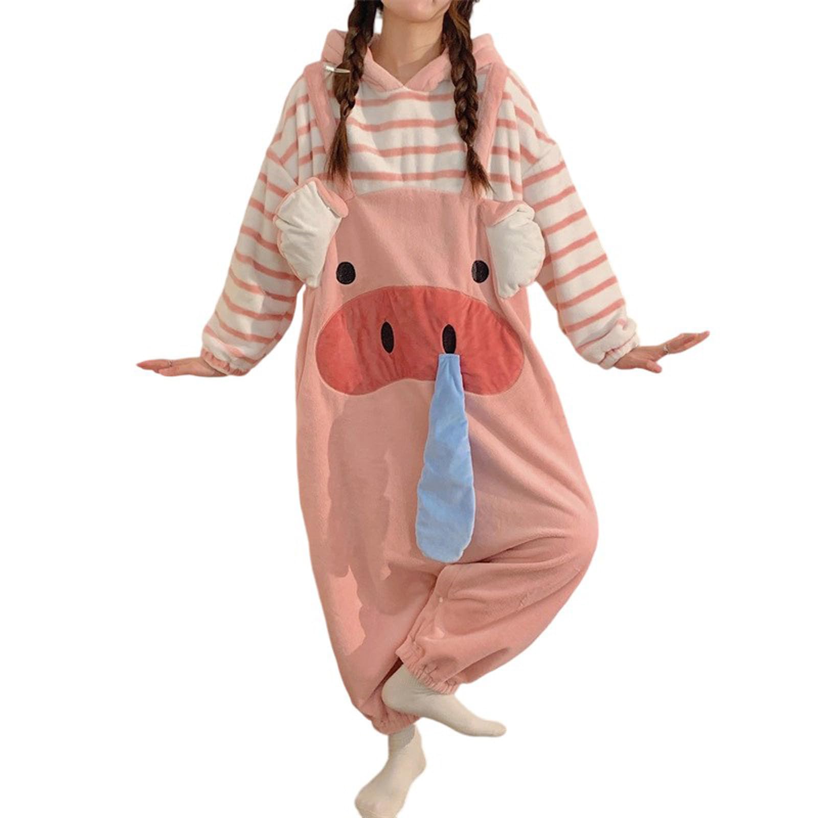 Pijamas de Animales para Adultos,Pijama Mujer de Una Pieza con Capucha Lindo Mono de Cerdito Ropa de Dormir para Disfraz de Cosplay de Animales para Hombr y Mujer Ropa de Hogar Unisex de Una Pieza