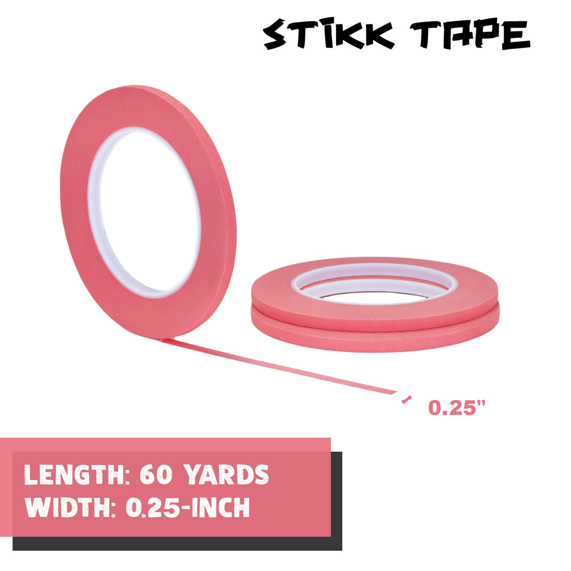 Stikk Maler-Klebeband, schmal, schmal, 14 Tage, 0,25 Zoll x 6 mm, Pink, 3 Stück