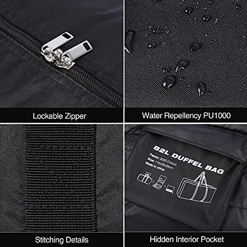 REDCAMP 82L Small Sports Equipment Duffle Bag, Water Resistant Large Travel Duffel Bag with Upgrade Zipper, Black…