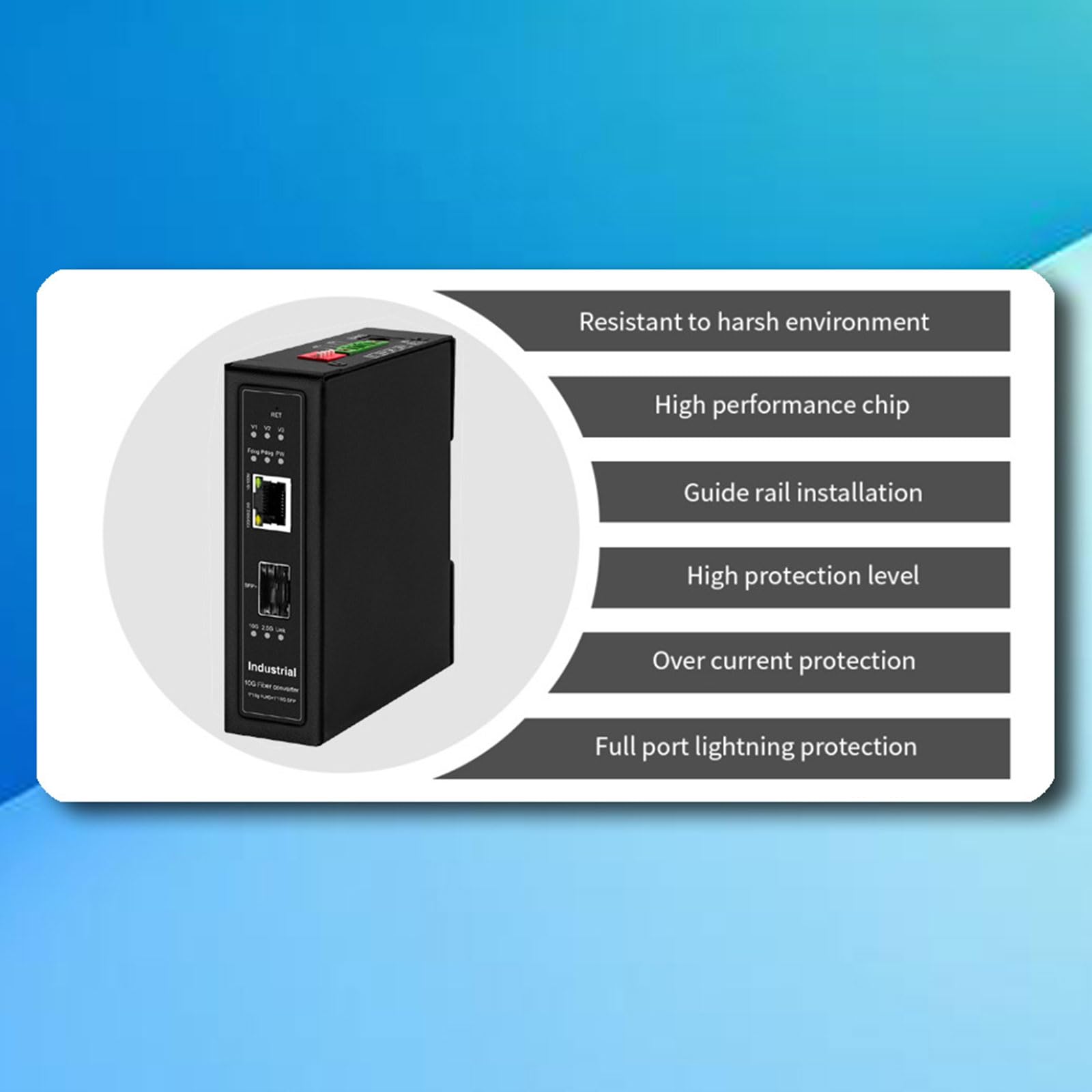 Convertisseurs Ethernet industriels 10G avec gestion Web et double entrée d'alimentation pour environnements difficiles Convertisseurs de fibre poète industrielle