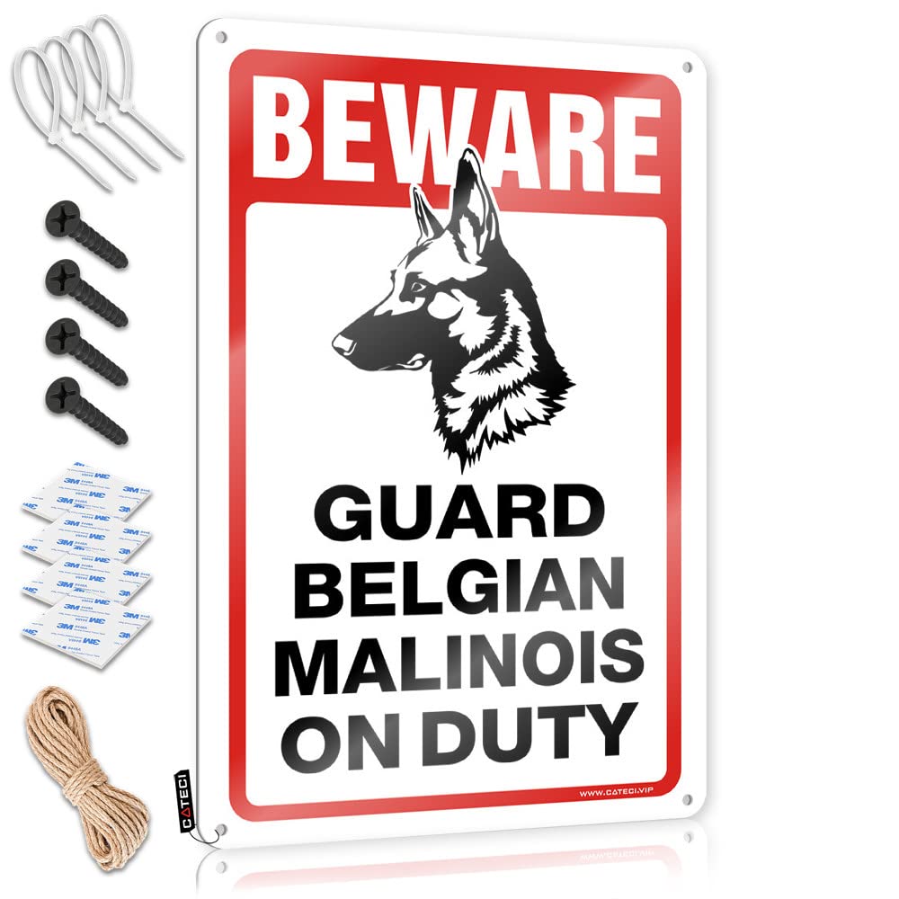 BRUNTELO Funny Home Sign Beware! Guard Belgian Malinois On Duty Tin Sign Bar Sign Metal Funny Sarcastic Signs(30X40CM)