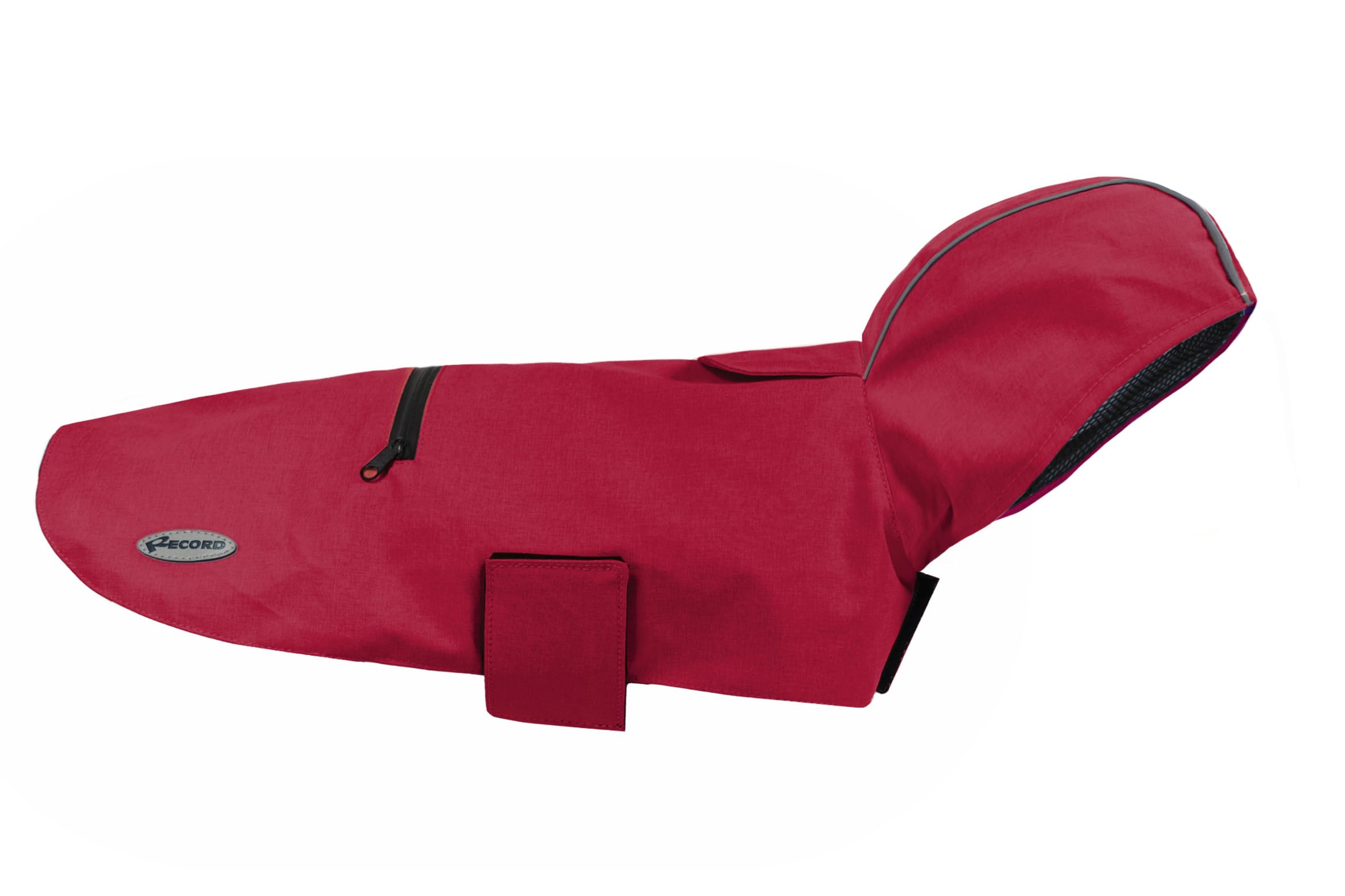Record - Imperméable pour Chiens Diran Pliable avec Capuche, Coupe-Vent. avec élastiques pour Pattes arrière et Bandes réfléchissantes. Pratique et Protecteur pour Chaque Climat | Rouge, 7XL