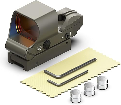 Miniatura 6 de Feyachi Vista refleja, sistema de retícula múltiple mira de punto rojo con montaje en riel Picatinny, cotestigo absoluto