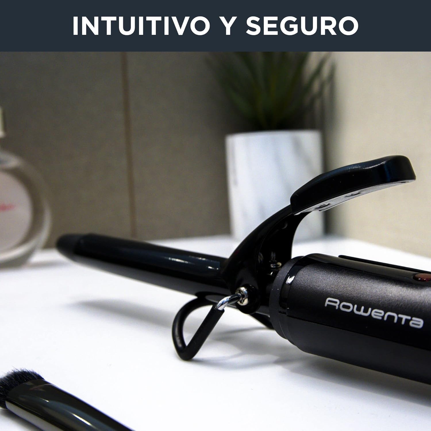 Rowenta Tenacilla rizadora de 16 mm para el pelo, 25 W, recubrimiento cerámico, temperatura 180 °C, indicador calentamiento, punta fría, rizos definidos, resultados rápidos, negro y fucsia, CF2133F0